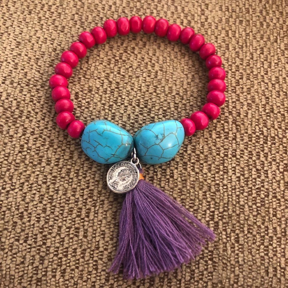 Turquoise Beaded Stretch Bracelet | 2.5” Diameter